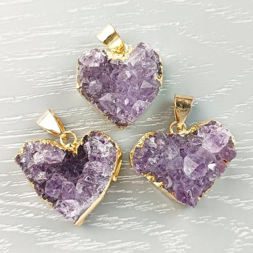 Quartz Gemstone Pendants, Amethyst, with Brass, Heart, DIY, more colors for choice, 21x20mm, Sold By PC