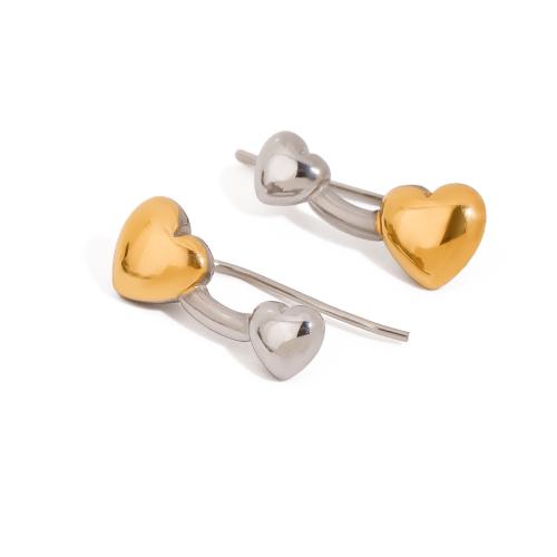 Stainless Steel Stud Earrings, 304 Stainless Steel, Heart, plated, fashion jewelry, mixed colors, Sold By Pair