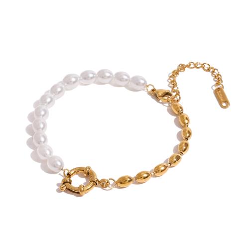 Stainless Steel Jewelry Bracelet, 304 Stainless Steel, with Plastic Pearl, plated, fashion jewelry, mixed colors, Sold By PC