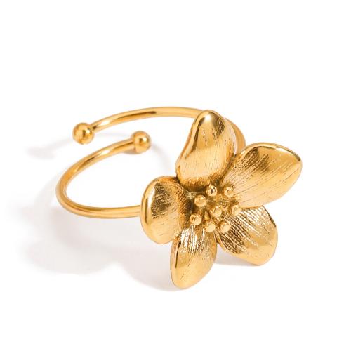 Stainless Steel Finger Ring, 304 Stainless Steel, Flower, gold color plated, fashion jewelry, golden, Sold By PC