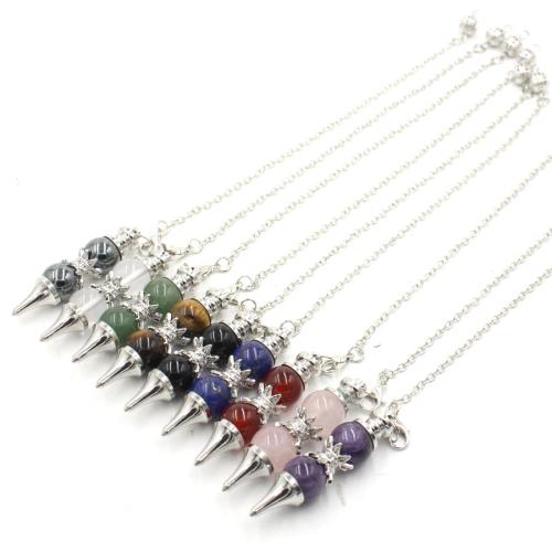 Natural Stone Pendulum, with Brass & Tibetan Style, fashion jewelry & different materials for choice, more colors for choice, 12x49mm, Sold By PC