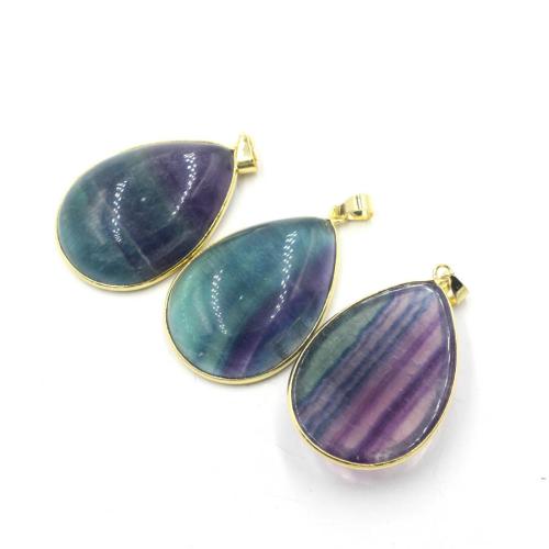 Natural Fluorite Pendant, with Brass & Tibetan Style, Teardrop, DIY, more colors for choice, 9x27x40mm, Sold By PC