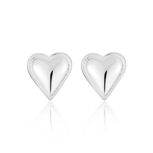 925 Sterling Silver Stud Earring, Heart, for woman & smooth, 14.90x14.20mm, Sold By Pair