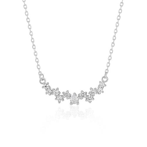 925 Sterling Silver Necklace, with 2.8inch extender chain, oval chain & micro pave cubic zirconia & for woman, more colors for choice, Length:Approx 14.8 Inch, Sold By PC