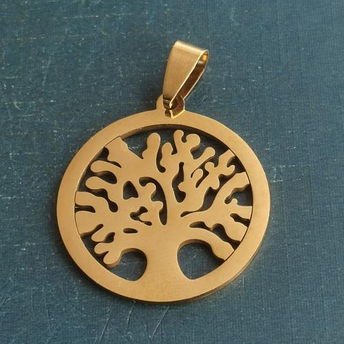 Stainless Steel Pendants, 304 Stainless Steel, Tree, Vacuum Ion Plating, DIY, golden, 29x32x1.60mm, 10PCs/Bag, Sold By Bag