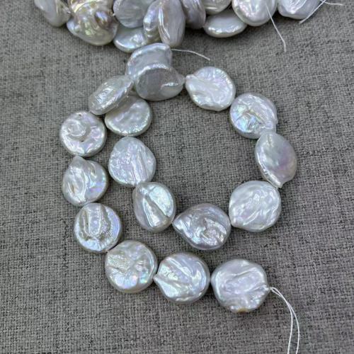 Pièce de culture des perles d'eau douce, perle d'eau douce cultivée, pièce de monnaie, DIY, blanc, about:18-19mm, Environ 19PC/brin, Vendu par brin