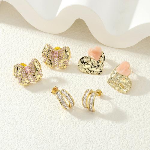 Brass Stud Earring, gold color plated, fashion jewelry & different size for choice & micro pave cubic zirconia & for woman, more colors for choice, nickel, lead & cadmium free, Sold By Pair