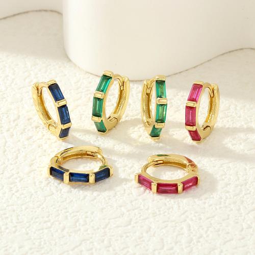 laiton Huggie Anneau d'oreille, avec zircon cubique, Placage de couleur d'or, bijoux de mode & pour femme, plus de couleurs à choisir, protéger l'environnement, sans nickel, plomb et cadmium, 12x13x2mm, Vendu par paire