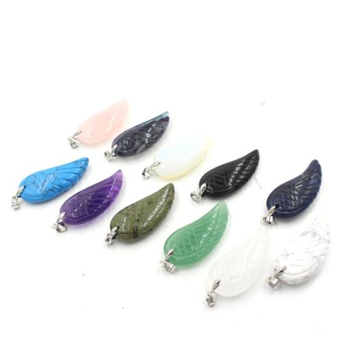 Gemstone Pendants Jewelry, Natural Stone, Wing Shape, DIY & different materials for choice, more colors for choice, nickel, lead & cadmium free, 37x17x8mm, Sold By PC