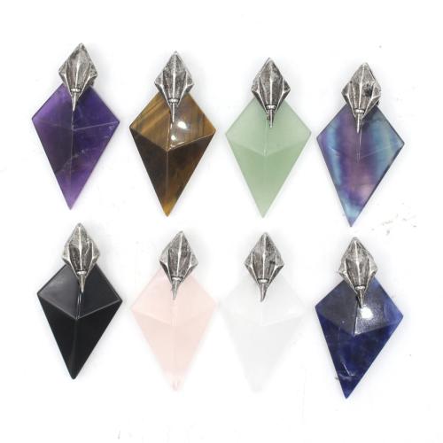 Gemstone Pendants Jewelry, Natural Stone, with Brass, DIY & different materials for choice, more colors for choice, nickel, lead & cadmium free, 11x24x46mm, Sold By PC