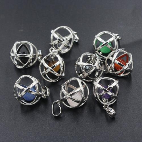 Gemstone Pendants Jewelry, Brass, with Natural Stone, silver color plated, DIY & different materials for choice, more colors for choice, nickel, lead & cadmium free, 19x19x22mm, Sold By PC