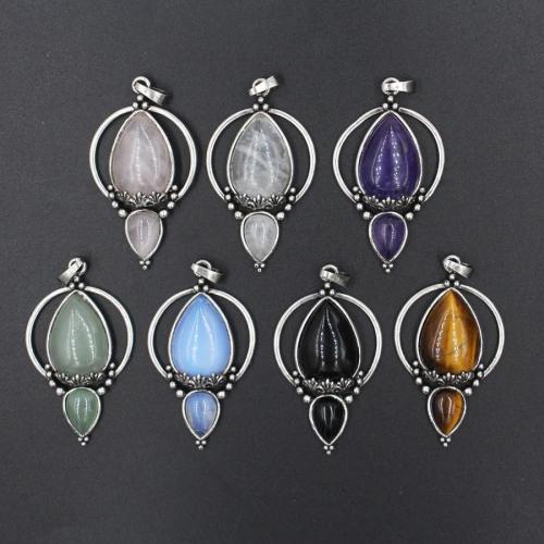 Gemstone Pendants Jewelry, Natural Stone, with Brass, DIY & different materials for choice, more colors for choice, nickel, lead & cadmium free, 7x28x50mm, Sold By PC