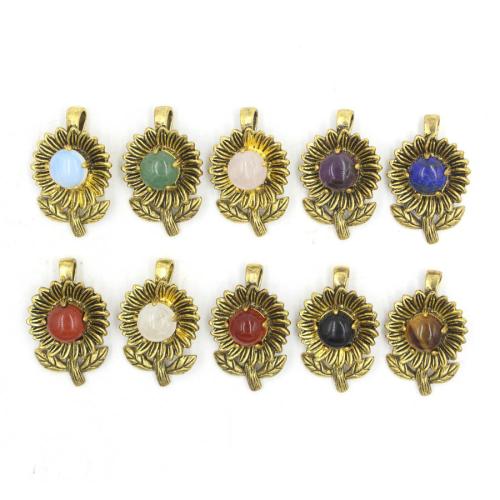 Gemstone Pendants Jewelry, Brass, with Natural Stone, Flower, plated, DIY & different materials for choice, more colors for choice, nickel, lead & cadmium free, 12x34x22mm, Sold By PC