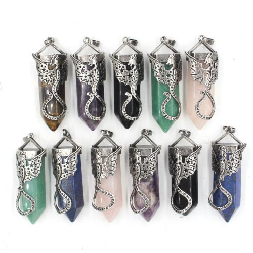 Gemstone Pendants Jewelry, Natural Stone, with Brass, DIY & different materials for choice, more colors for choice, nickel, lead & cadmium free, 19x23x57mm, Sold By PC