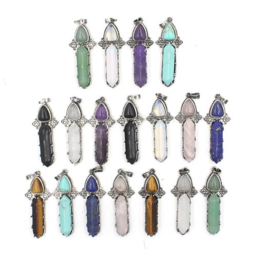 Gemstone Pendants Jewelry, Natural Stone, with Brass, DIY & different materials for choice, more colors for choice, nickel, lead & cadmium free, 10x21x52mm, Sold By PC