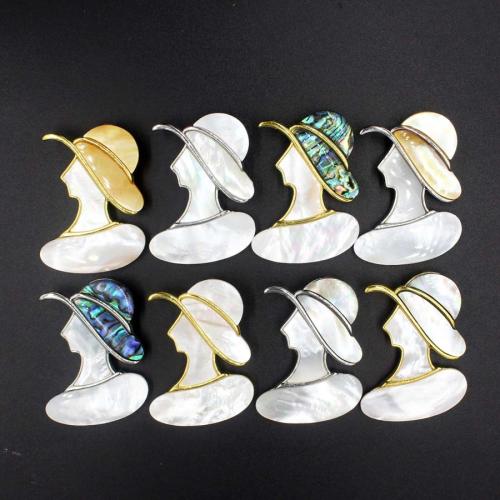 Shell Pendants, with Brass, DIY, more colors for choice, 37x52mm, Sold By PC