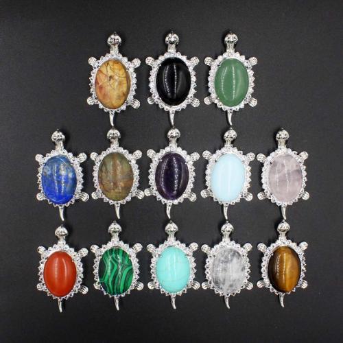 Gemstone Pendants Jewelry, Brass, with Natural Stone, Turtle, plated, DIY & different materials for choice, more colors for choice, nickel, lead & cadmium free, 28x49x12mm, Sold By PC