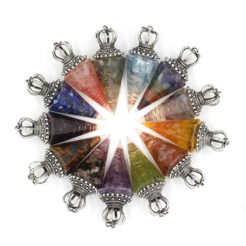 Gemstone Pendants Jewelry, Natural Stone, with Resin & Brass, DIY & different materials for choice, more colors for choice, 18x50mm, Sold By PC