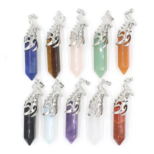 Gemstone Pendants Jewelry, Natural Stone, with Brass, DIY & different materials for choice, more colors for choice, 15x20x60mm, Sold By PC