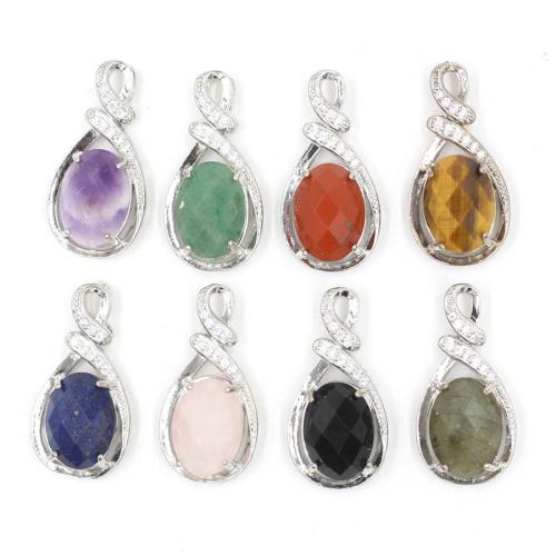 Gemstone Pendants Jewelry, Brass, with Natural Stone, plated, DIY & different materials for choice & with rhinestone, more colors for choice, nickel, lead & cadmium free, 11x19x38mm, Sold By PC