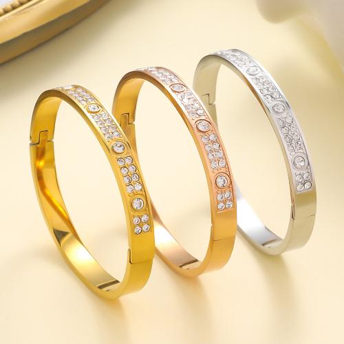 Stainless Steel Bangle, 304 Stainless Steel, with Crystal, plated, fashion jewelry & for woman, more colors for choice, Sold By PC