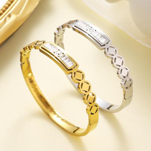 Stainless Steel Bangle, 304 Stainless Steel, with Crystal, plated, fashion jewelry & for woman & hollow, more colors for choice, Sold By PC