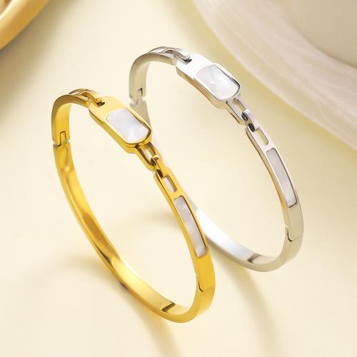 Stainless Steel Bangle, 304 Stainless Steel, with White Shell, plated, fashion jewelry & for woman, more colors for choice, Sold By PC