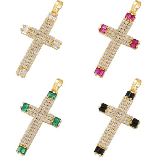 Brass Cross Pendants, gold color plated, DIY & micro pave cubic zirconia, more colors for choice, Sold By PC