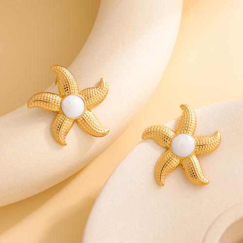 Stainless Steel Stud Earrings, 304 Stainless Steel, Starfish, gold color plated, fashion jewelry & for woman & enamel, more colors for choice, Sold By Pair