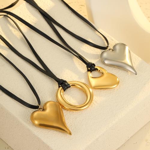 Stainless Steel Jewelry Necklace, 304 Stainless Steel, with leather cord, plated, fashion jewelry & different styles for choice & for woman, more colors for choice, Sold By PC