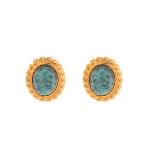 Pendientes de Acero Inoxidable, acero inoxidable 304, con Piedra natural, 18K chapado en oro, Joyería & diferentes materiales para la opción & para mujer, Vendido por Par