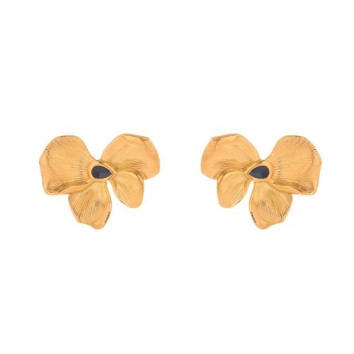 Boucle d'oreille de gaujon en acier inoxydable, Acier inoxydable 304, fleur, Placage de couleur d'or, bijoux de mode & pour femme & émail, plus de couleurs à choisir, Vendu par paire