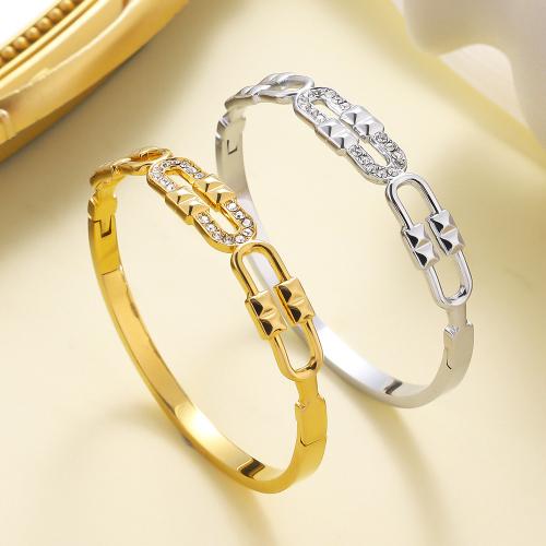 Stainless Steel Bangle, 304 Stainless Steel, plated, for woman & with rhinestone & hollow, more colors for choice, Sold By PC