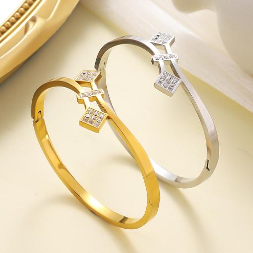 Stainless Steel Bangle, 304 Stainless Steel, plated, for woman & with rhinestone & hollow, more colors for choice, Sold By PC