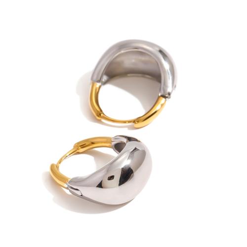 Stainless Steel Hoop Earring, 304 Stainless Steel, plated, fashion jewelry & for woman & two tone, Sold By Pair