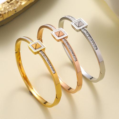 Stainless Steel Bangle, 304 Stainless Steel, with Crystal, plated, fashion jewelry & for woman, more colors for choice, Sold By PC