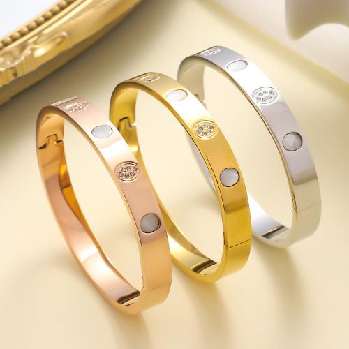 Stainless Steel Bangle, 304 Stainless Steel, with White Shell & Crystal, plated, fashion jewelry & for woman, more colors for choice, Sold By PC