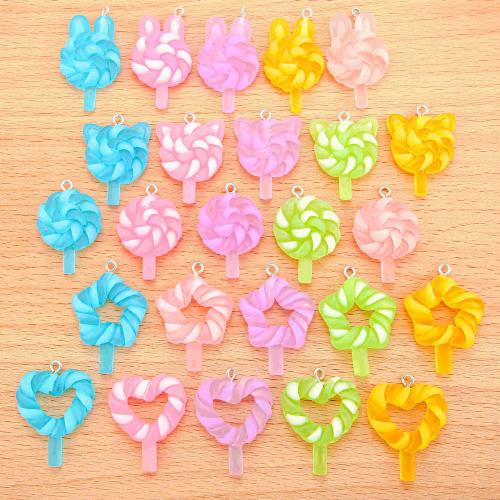 Resin Pendant, Plastic, with Resin, Lollipop, plated, DIY, more colors for choice, 100PCs/Bag, Sold By Bag