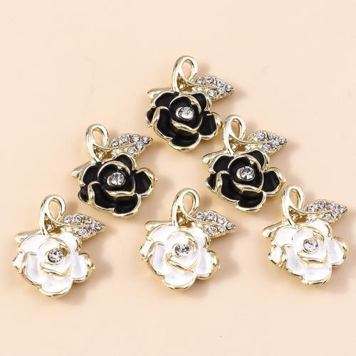 Tibetan Style Enamel Pendants, Rose, plated, DIY & with rhinestone, more colors for choice, 4PCs/Bag, Sold By Bag