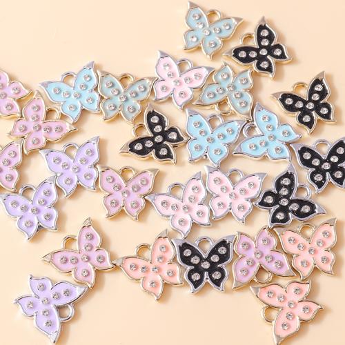 Tibetan Style Enamel Pendants, Butterfly, plated, random style & DIY & with rhinestone, 10PCs/Bag, Sold By Bag