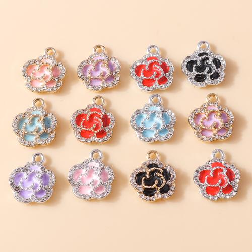 Tibetan Style Enamel Pendants, Rose, plated, DIY & with rhinestone, more colors for choice, 10PCs/Bag, Sold By Bag