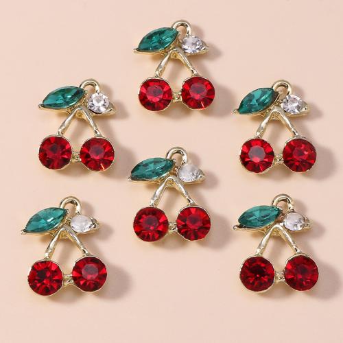 Tibetan Style Rhinestone Pendants, Cherry, plated, DIY & enamel & with rhinestone, more colors for choice, 10PCs/Bag, Sold By Bag