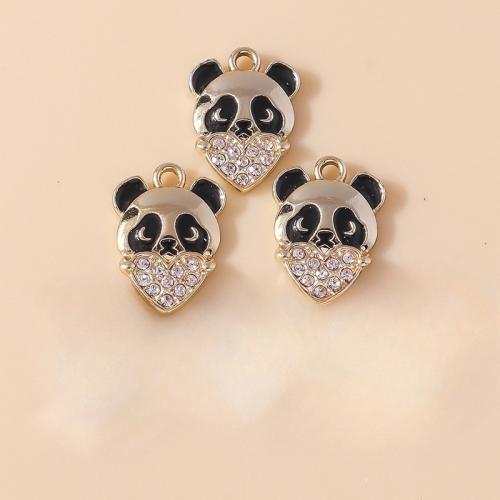 Tibetan Style Rhinestone Pendants, Panda, plated, DIY & enamel & with rhinestone, 10PCs/Bag, Sold By Bag