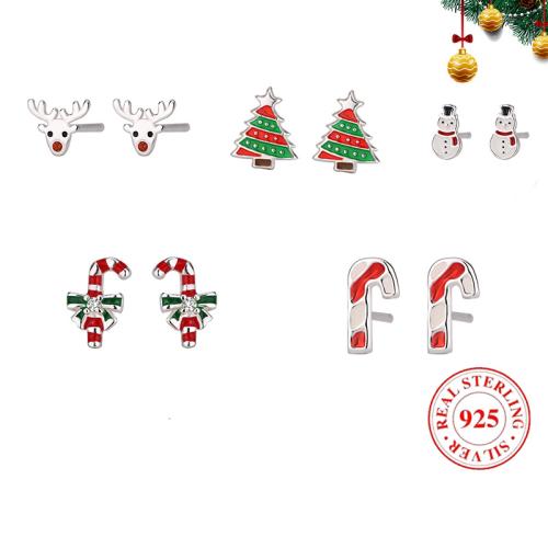 925 Sterling Silver Stud Earring, Christmas jewelry & different styles for choice & for woman & enamel, Sold By Pair