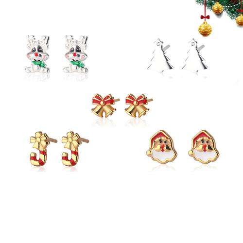 925 Sterling Silver Stud Earring, Christmas jewelry & different styles for choice & for woman & enamel & with rhinestone, Sold By Pair