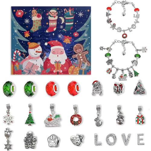 Tibetan Style Children DIY String Beads Set, with Crystal, plated, Christmas Design & enamel & with rhinestone, more colors for choice, 250x200x100mm, Sold By Set