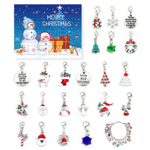 Tibetan Style Children DIY String Beads Set, plated, Christmas Design & enamel & with rhinestone, 200x175x15mm, Sold By Set