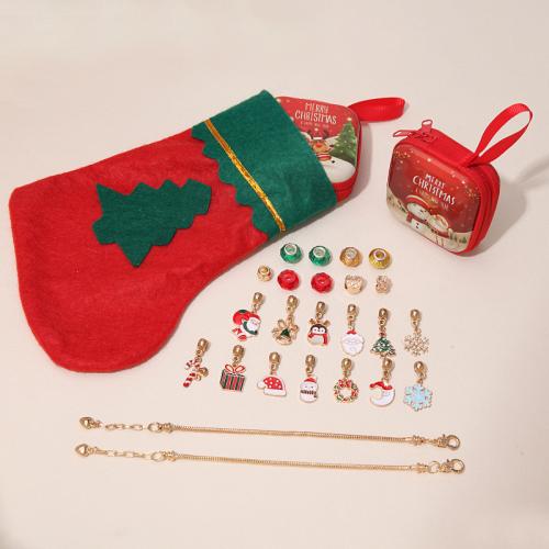 Zinklegierung Kinder DIY String Perlen Set, mit Kristall, plattiert, Weihnachts-Design & Emaille, Länge:ca. 6-10 ZollInch, verkauft von setzen