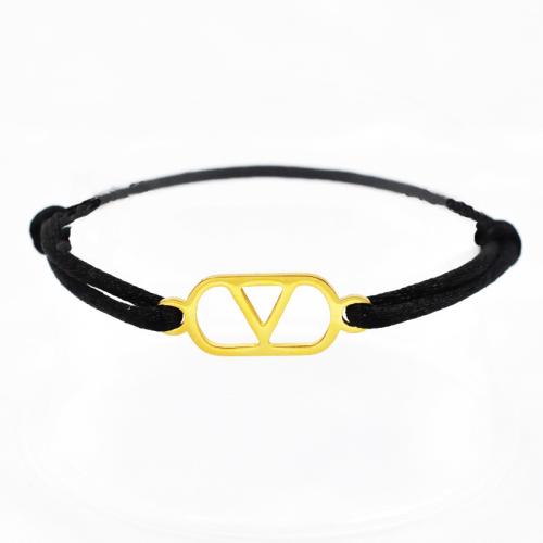 304 Stainless Steel Bracelet, with Polyester Cord, Letter V, plated, Unisex & adjustable & hollow, more colors for choice, Length:Approx 6-10 Inch, Sold By PC