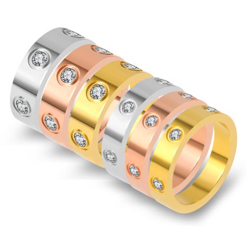 Acier inoxydable 304 bague, Placage, unisexe & normes différentes pour le choix & avec strass, plus de couleurs à choisir, Taille:5-9, Vendu par PC